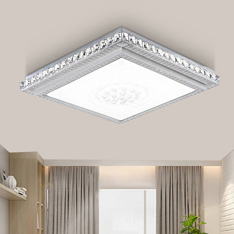 23.5-42.5’ Wide Led Ceiling Flush Mount Bedroom Lamp - White Light With Acrylic Shade & Crystal