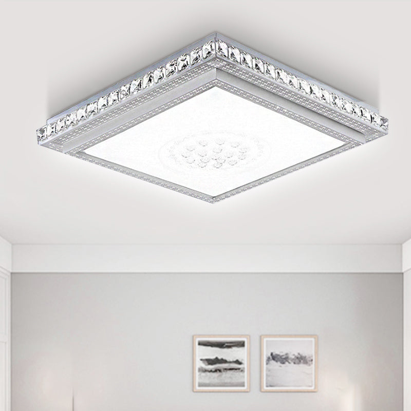 23.5-42.5’ Wide Led Ceiling Flush Mount Bedroom Lamp - White Light With Acrylic Shade & Crystal