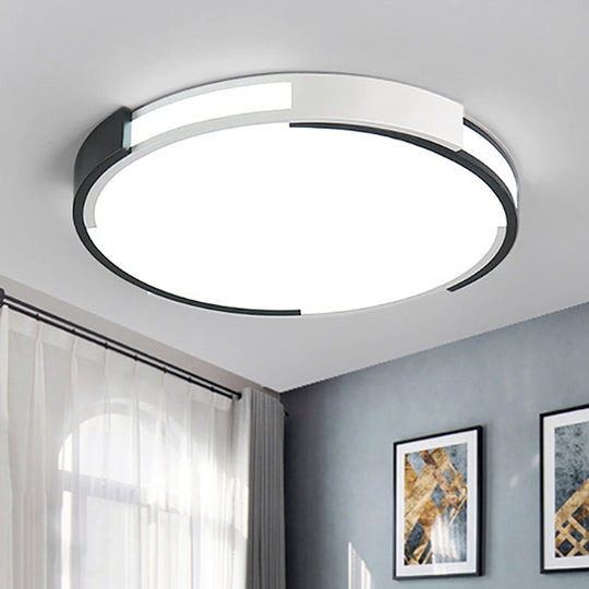 Modern Black And White Drum Flush Mount Ceiling Light Fixture - 18’/23.5’ Wide Metal Led