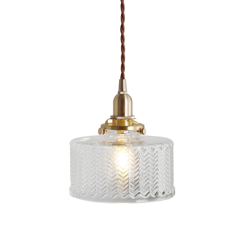 Nordic Brass Pendant Light With Clear Wavy Glass - 1-Bulb Suspended Fixture