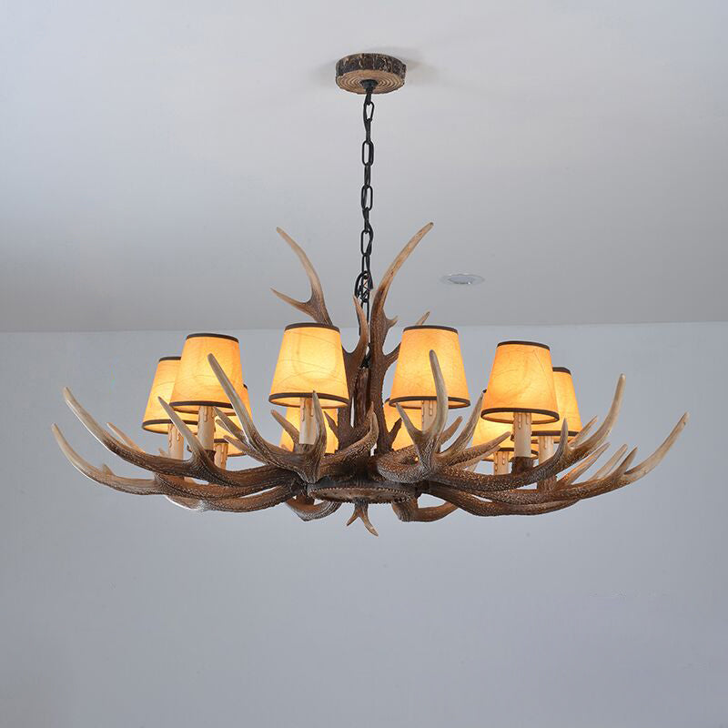 Antler Chandelier: Resin Countryside Living Room Lighting 10 / Dark Brown