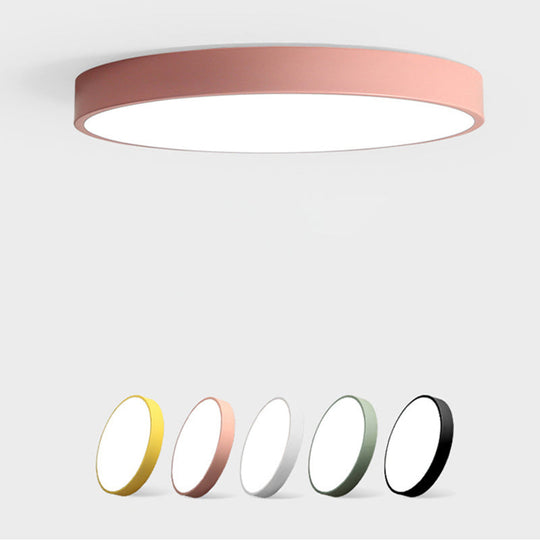 Ultrathin Round Flush Mount Led Ceiling Light For Child’s Room - Macaron Metal Finish