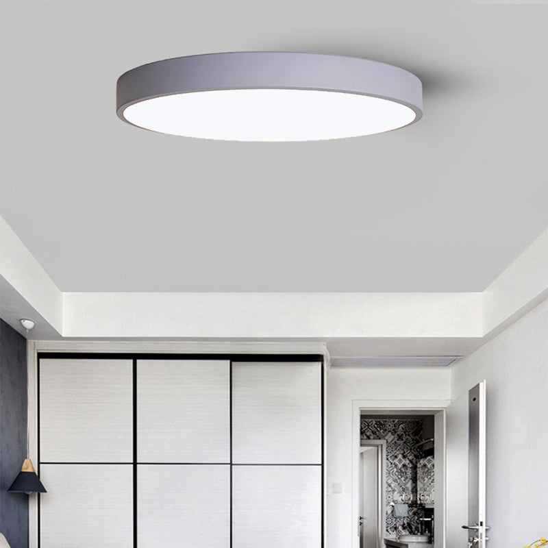 Ultrathin Round Flush Mount Led Ceiling Light For Childs Room - Macaron Metal Finish Grey / 9