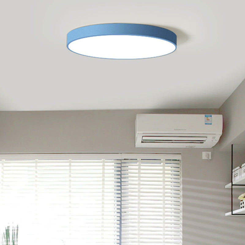 Ultrathin Round Flush Mount Led Ceiling Light For Child’s Room - Macaron Metal Finish Blue / 9’