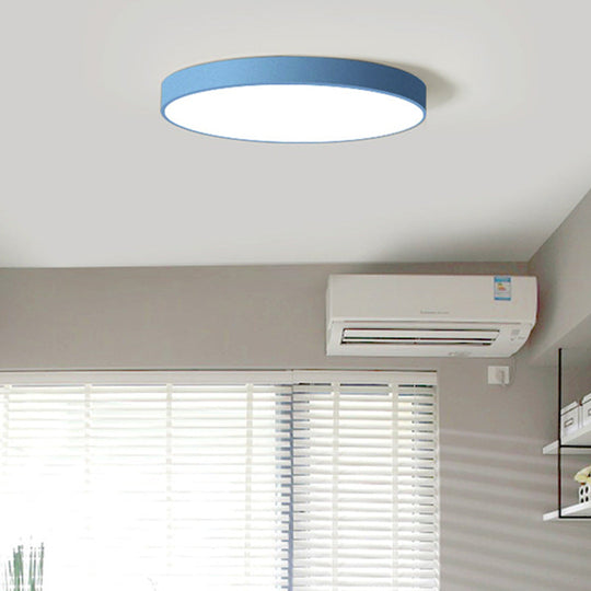 Ultrathin Round Flush Mount Led Ceiling Light For Child’s Room - Macaron Metal Finish Blue / 9’