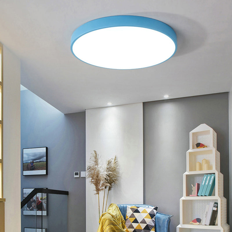 Ultrathin Round Flush Mount Led Ceiling Light For Child’s Room - Macaron Metal Finish