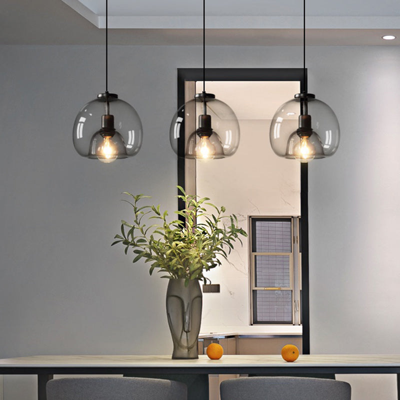 Hand-Blown Glass Dome Hanging Lamp Minimalist 1-Light Black Pendant Light Fixture Over Table