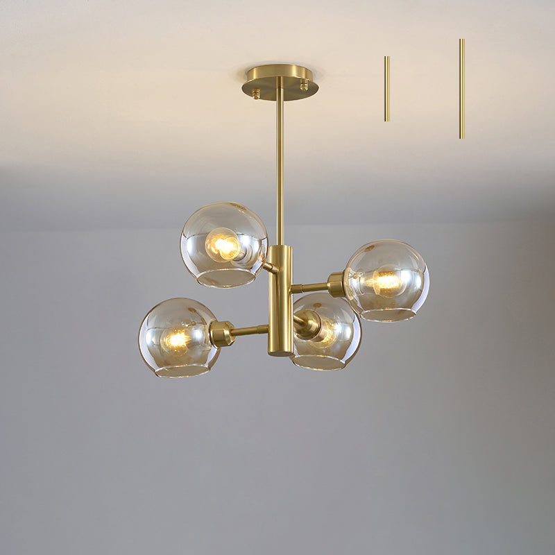 Modern Glass Dining Room Chandelier - Domed Hanging Lamp 4 / Gold Cognac