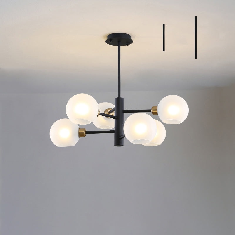 Modern Glass Dining Room Chandelier - Domed Hanging Lamp 6 / Black Milk White