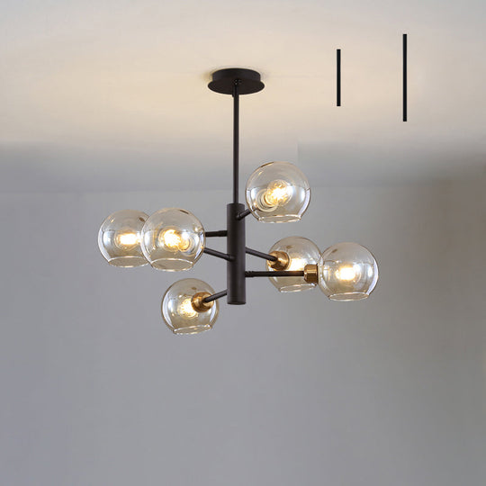 Modern Glass Dining Room Chandelier - Domed Hanging Lamp 6 / Black Cognac