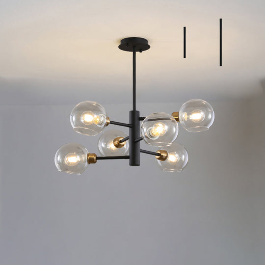 Modern Glass Dining Room Chandelier - Domed Hanging Lamp 6 / Black Clear