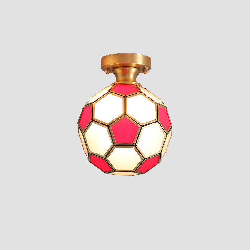 Tiffany Floral Semi-Mount 1-Light Ceiling Flush Light In Brass Perfect For Hallway Décor Red