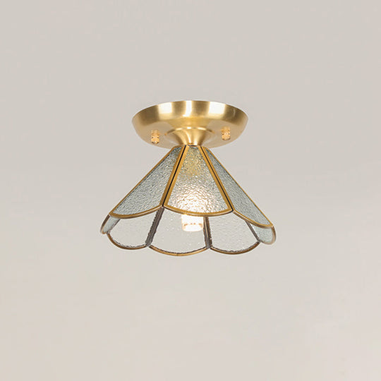 Tiffany Floral Semi Mount 1 - Light Glass Ceiling Flush Light In Brass - Ideal For Hallway Décor