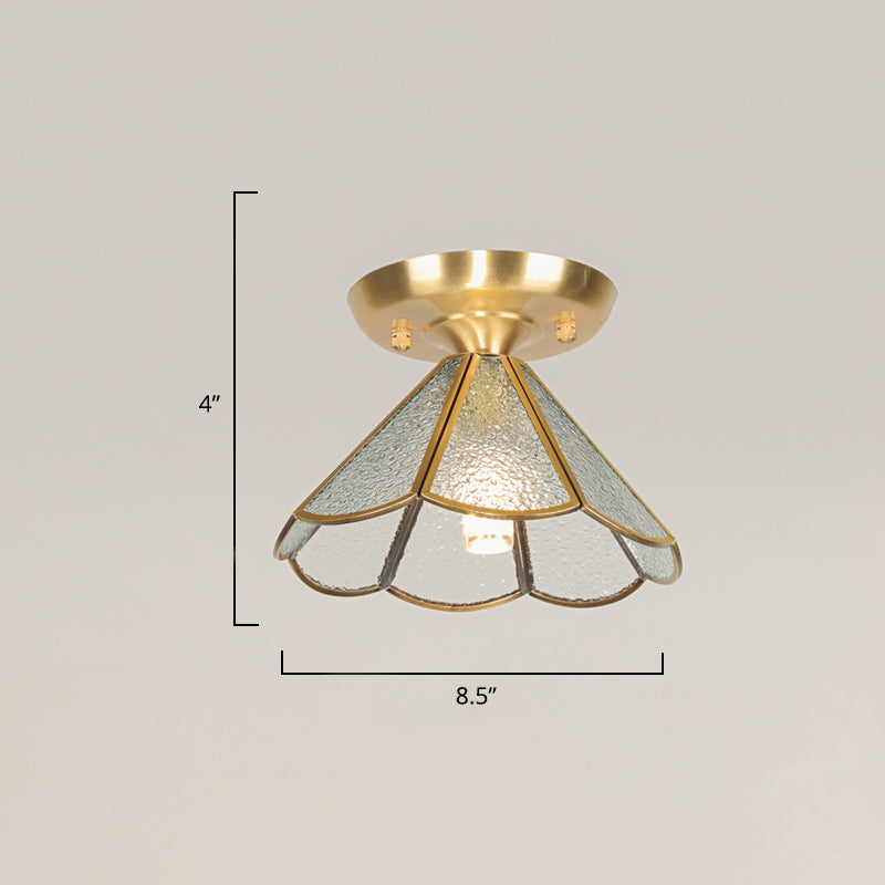 Tiffany Floral Semi Mount 1 - Light Glass Ceiling Flush Light In Brass - Ideal For Hallway Décor