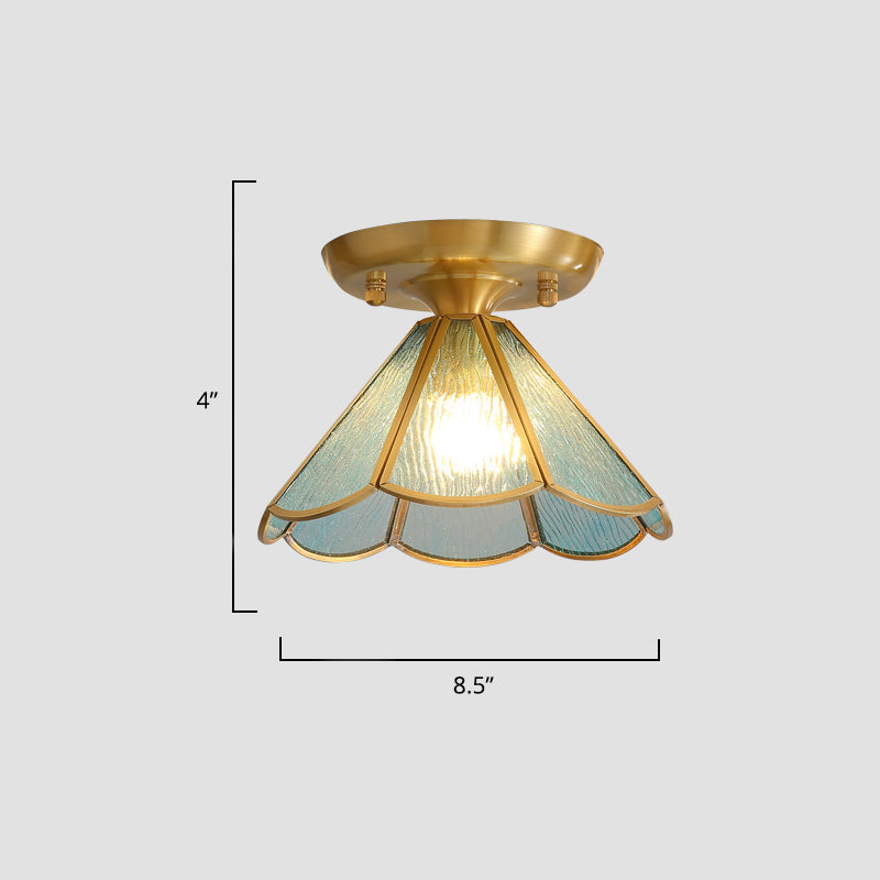 Tiffany Floral Semi-Mount 1-Light Ceiling Flush Light In Brass Perfect For Hallway Décor