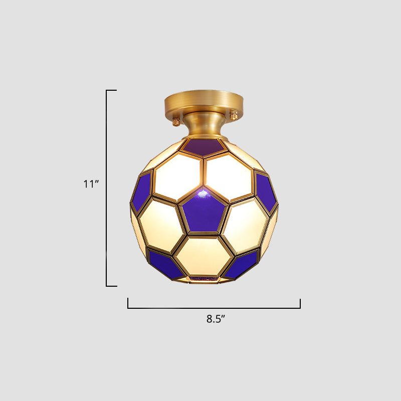 Tiffany Floral Semi Mount 1 - Light Glass Ceiling Flush Light In Brass - Ideal For Hallway Décor