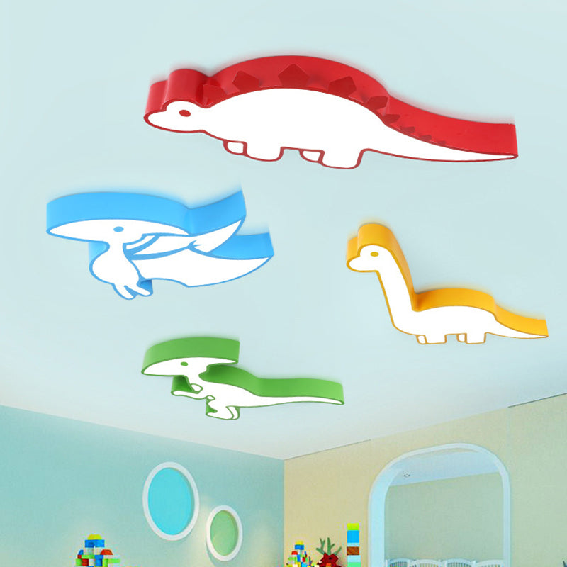 Dinosaur Led Flushmount Ceiling Lamp For Kids Room - Metal Flush-Mount Light Fixture