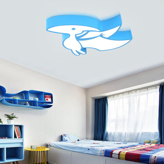 Dinosaur Led Flushmount Ceiling Lamp For Kids Room - Metal Flush - Mount Light Fixture Blue / White