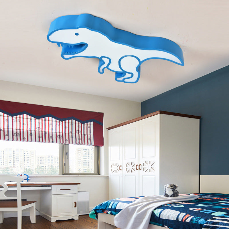 Dinosaur Led Flushmount Ceiling Lamp For Kids Room - Metal Flush-Mount Light Fixture Blue / White