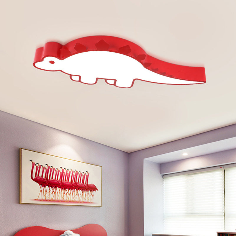 Dinosaur Led Flushmount Ceiling Lamp For Kids Room - Metal Flush-Mount Light Fixture Red / White