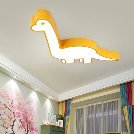 Dinosaur Led Flushmount Ceiling Lamp For Kids Room - Metal Flush-Mount Light Fixture Yellow / White