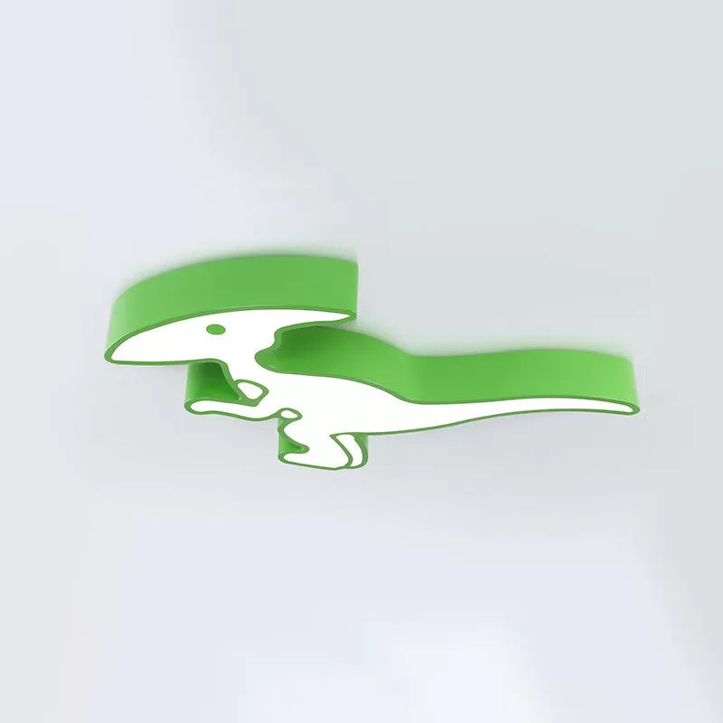 Dinosaur Led Flushmount Ceiling Lamp For Kids Room - Metal Flush - Mount Light Fixture Green / White