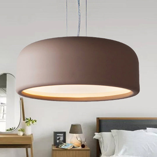 Modern Acrylic Drum Pendant Lamp 1 Light Grey/Coffee For Living Room Ceiling 14/19/23.5 Wide Coffee