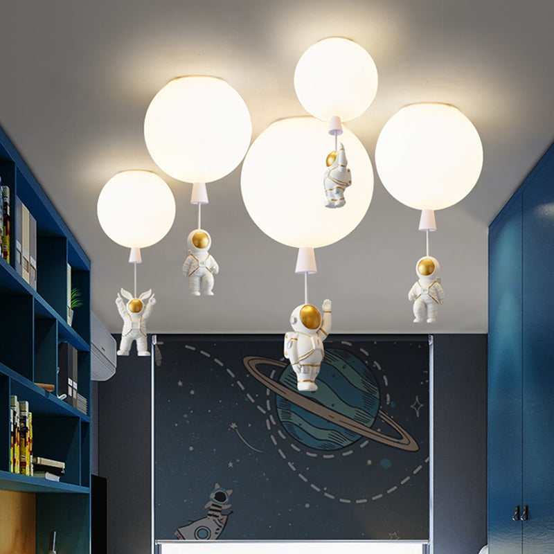 Kids Astronaut And Balloon Ceiling Light – White 1 - Bulb Flush Mount With Acrylic Shade