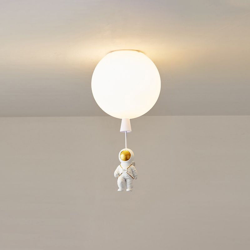 Kids Astronaut And Balloon Ceiling Light – White 1 - Bulb Flush Mount With Acrylic Shade / 8’