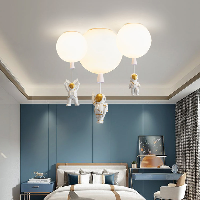 Kids Astronaut And Balloon Ceiling Light White 1-Bulb Flush Mount With Acrylic Shade