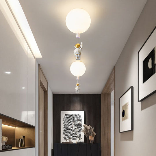 Kids Astronaut And Balloon Ceiling Light – White 1 - Bulb Flush Mount With Acrylic Shade