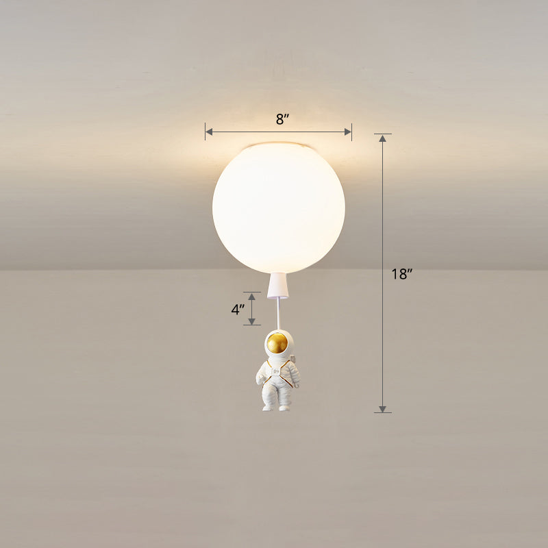 Kids Astronaut And Balloon Ceiling Light – White 1 - Bulb Flush Mount With Acrylic Shade