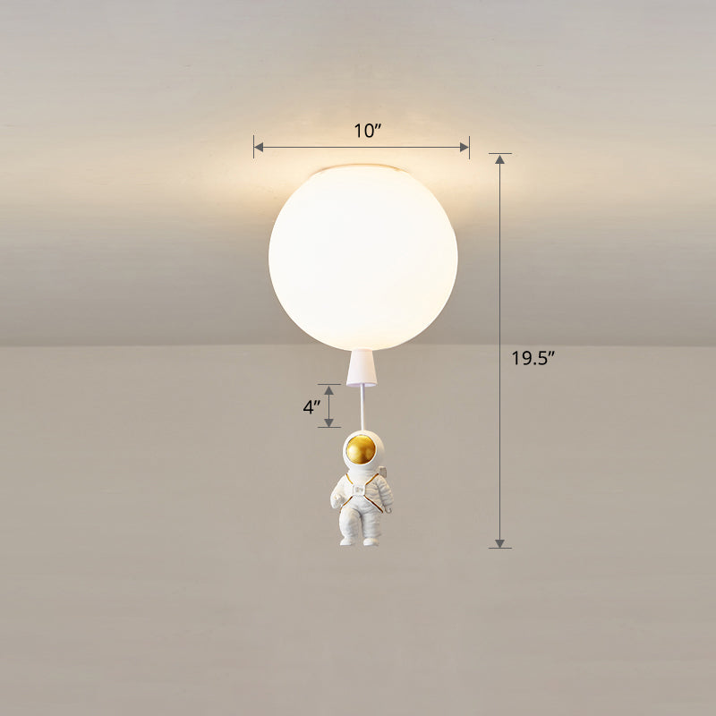 Kids Astronaut And Balloon Ceiling Light – White 1 - Bulb Flush Mount With Acrylic Shade