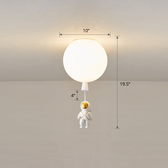 Kids Astronaut And Balloon Ceiling Light – White 1 - Bulb Flush Mount With Acrylic Shade