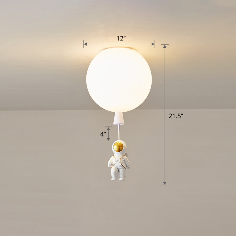 Kids Astronaut And Balloon Ceiling Light – White 1 - Bulb Flush Mount With Acrylic Shade