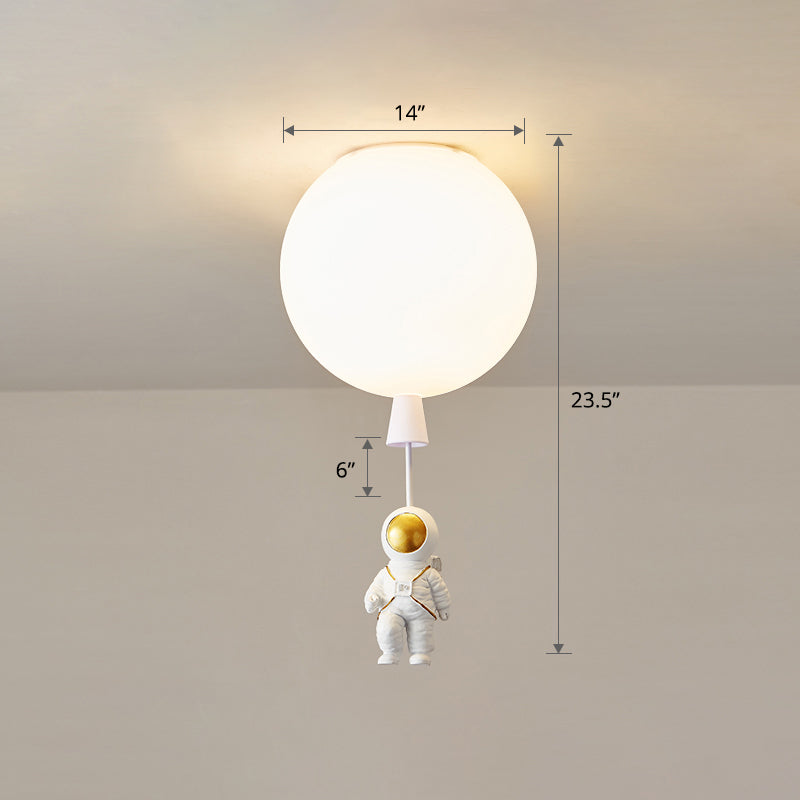 Kids Astronaut And Balloon Ceiling Light – White 1 - Bulb Flush Mount With Acrylic Shade