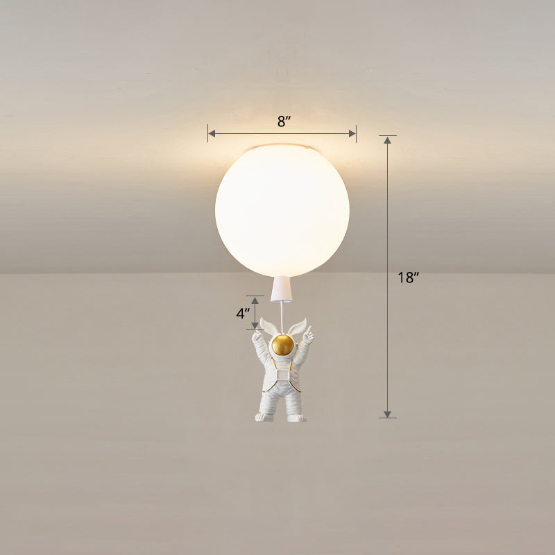 Kids Astronaut And Balloon Ceiling Light – White 1 - Bulb Flush Mount With Acrylic Shade