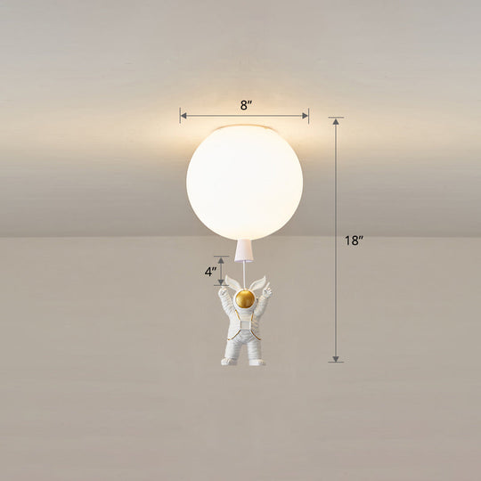 Kids Astronaut And Balloon Ceiling Light – White 1 - Bulb Flush Mount With Acrylic Shade