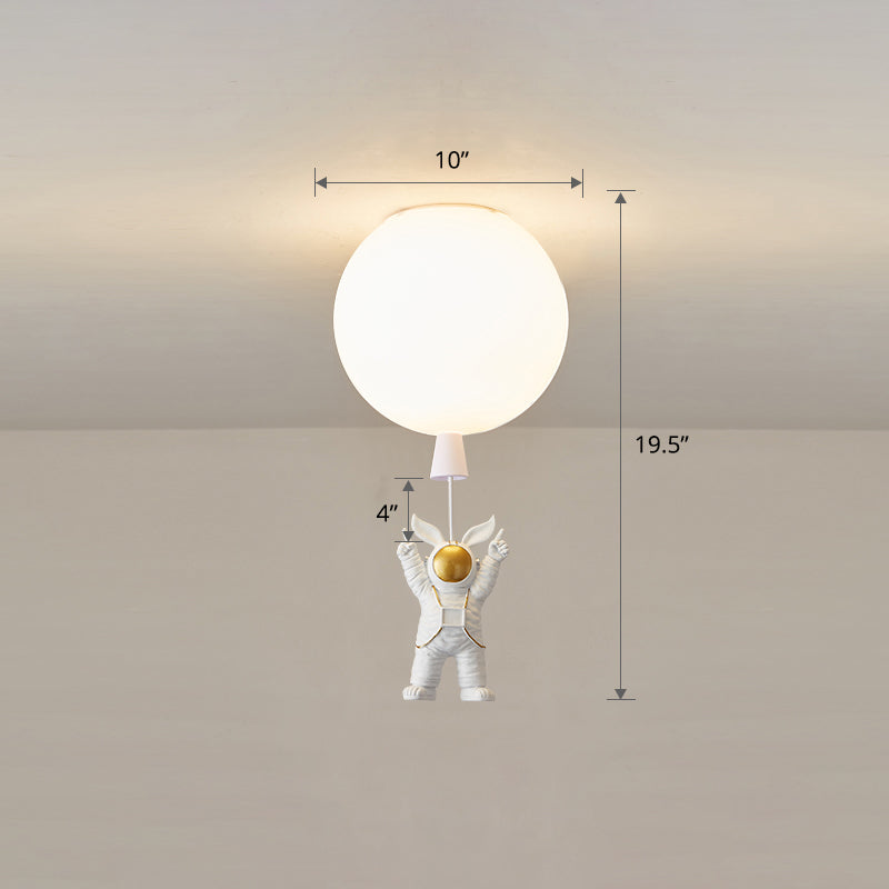 Kids Astronaut And Balloon Ceiling Light – White 1 - Bulb Flush Mount With Acrylic Shade