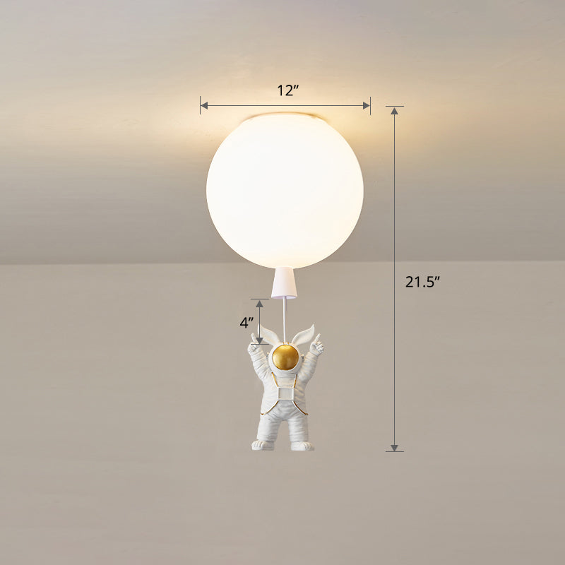 Kids Astronaut And Balloon Ceiling Light – White 1 - Bulb Flush Mount With Acrylic Shade