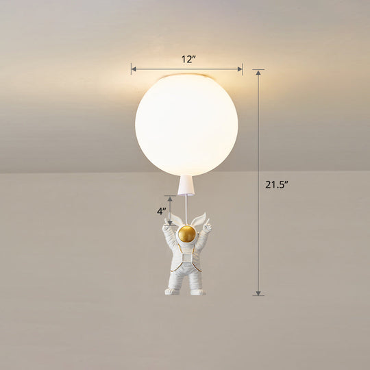 Kids Astronaut And Balloon Ceiling Light – White 1 - Bulb Flush Mount With Acrylic Shade