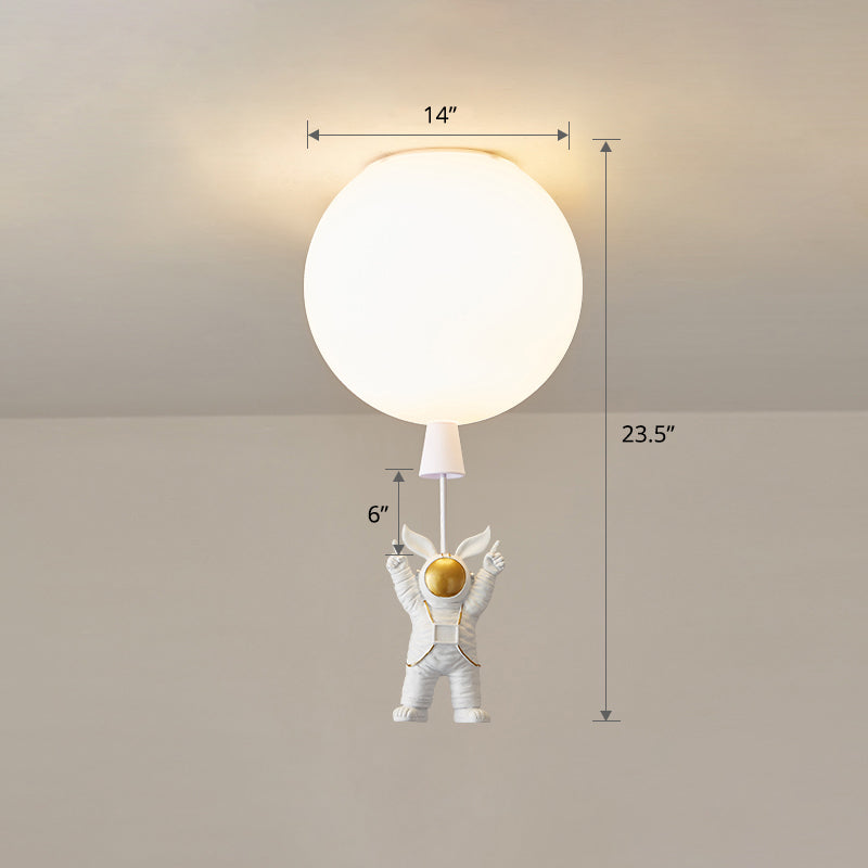 Kids Astronaut And Balloon Ceiling Light – White 1 - Bulb Flush Mount With Acrylic Shade
