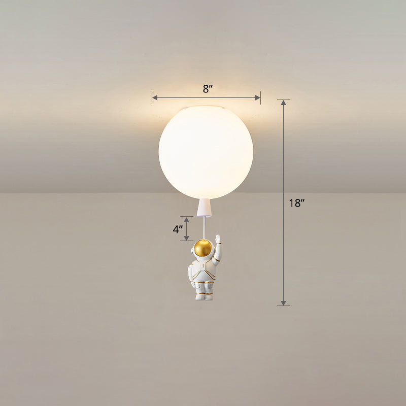 Kids Astronaut And Balloon Ceiling Light – White 1 - Bulb Flush Mount With Acrylic Shade