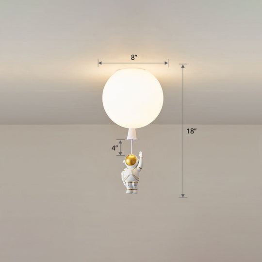 Kids Astronaut And Balloon Ceiling Light – White 1 - Bulb Flush Mount With Acrylic Shade