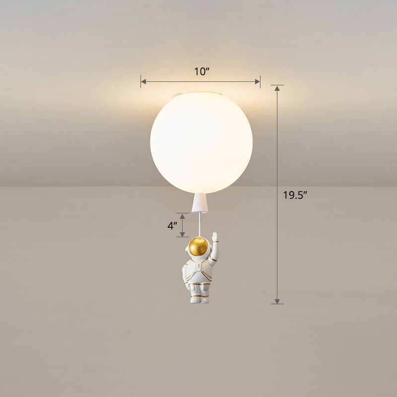 Kids Astronaut And Balloon Ceiling Light – White 1 - Bulb Flush Mount With Acrylic Shade
