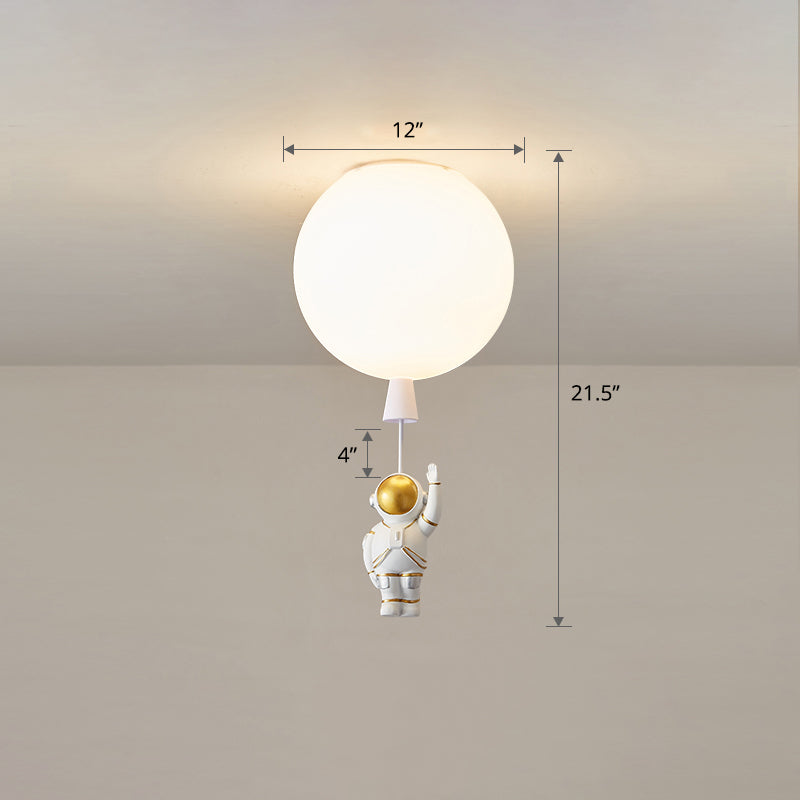 Kids Astronaut And Balloon Ceiling Light – White 1 - Bulb Flush Mount With Acrylic Shade