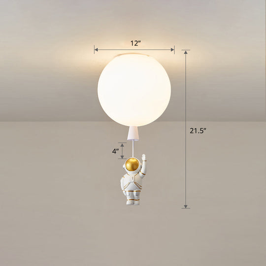 Kids Astronaut And Balloon Ceiling Light – White 1 - Bulb Flush Mount With Acrylic Shade