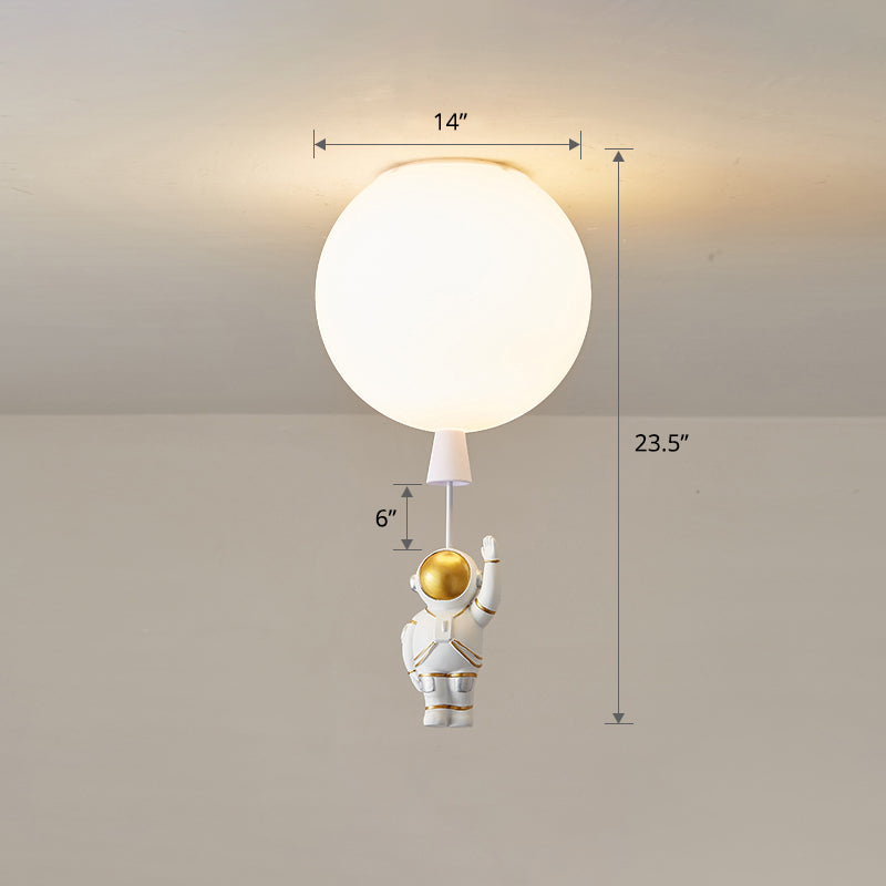 Kids Astronaut And Balloon Ceiling Light – White 1 - Bulb Flush Mount With Acrylic Shade