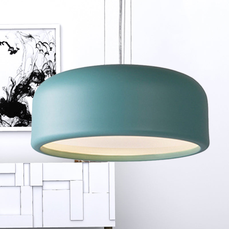 Modernist 1-Light Bedroom Pendant With Drum Metal Shade And Diffuser 14’/19’/23.5’ Wide -