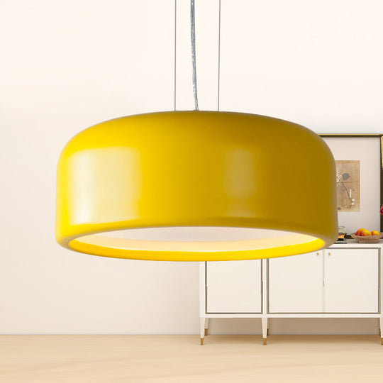 Modernist 1-Light Bedroom Pendant With Drum Metal Shade And Diffuser 14’/19’/23.5’ Wide -